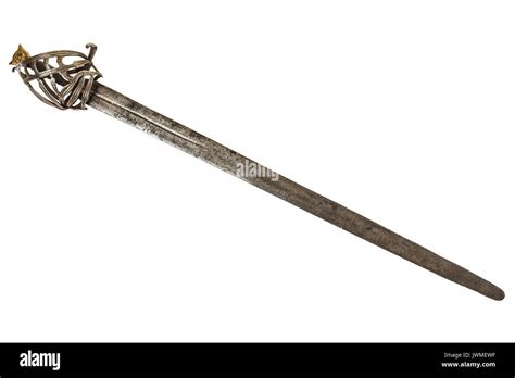 A Fine Antique Italian Basket Hilt Sword Schiavona Isolated On White