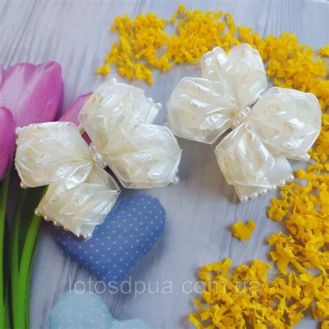Бант Школьный Из Репсовой Ленты на Резинке "Карина" (бантик Молочный ...