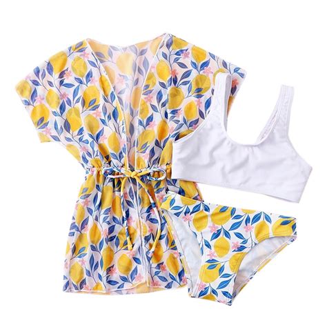 AJZIOJIRO Girls Piece Swimsuit Bikini Set Bathing Suit With Kimono Rashguard Swimswear Set