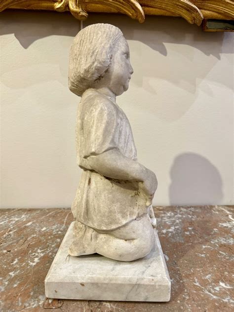 Proantic Statue En Marbre Enfant Au Cerceau Italie Fin Me D