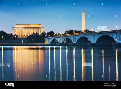Washington Dc Usa Skyline On The Potomac River At Night Stock Photo