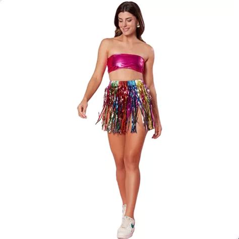 Roupa De Carnaval Hot Pant Metalizado Rosa Pink Saia Brilho MercadoLivre