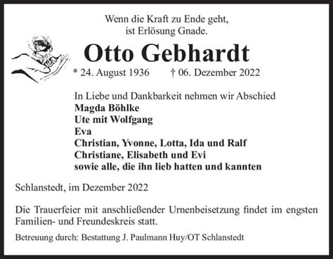 Traueranzeigen Von Otto Gebhardt Abschied Nehmende