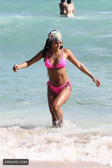 Karrueche Tran In A Pink Bikini As She Hits The Beach With Boyfriend Victor Cruz In Miami Aznude