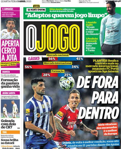 O Jogo Capa Da Edição De Quarta Feira 05 De Abril 2023