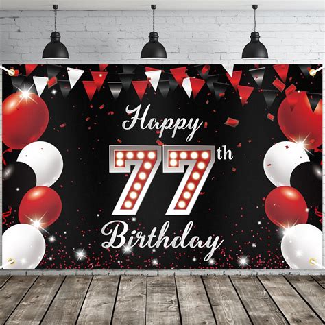 Joyky Happy 77th Birthday Banner Red Black Happy 77th