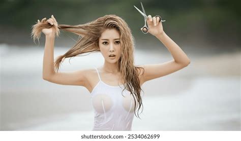 Stunning Asian Blonde Woman Tight White Ai Generated Image Shutterstock