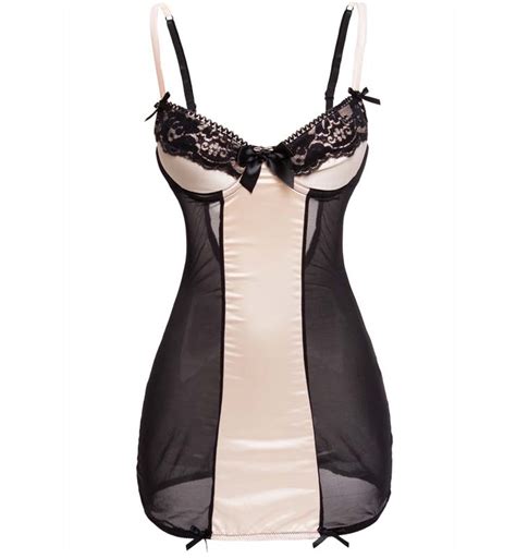 Sexy Apricot Underwire Cups Lace Trim Plus Size Chemise Lingerie N10273