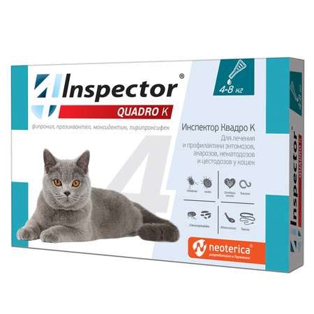 Капли для кошек Inspector Quadro 4-8кг от наружных и внутренних ...