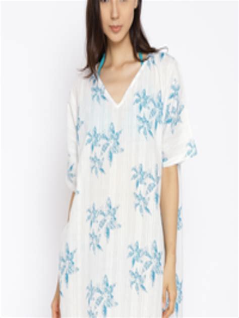 Buy Clt S White Teal Blue Printed Swim Bikini Set With Cover Up Dress S62 Swimwear For Women