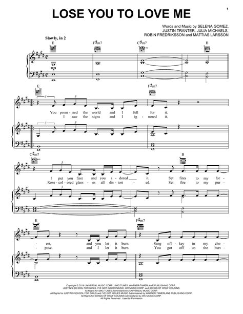 Lose You To Love Me Sheet Music by Selena Gomez for Piano/Keyboard and ...