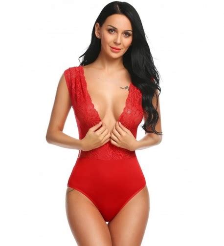 Women Sexy Lingerie Set Deep V Neck Teddy One Piece Lace Patchwork Bodysuit Red Cu Q Q I