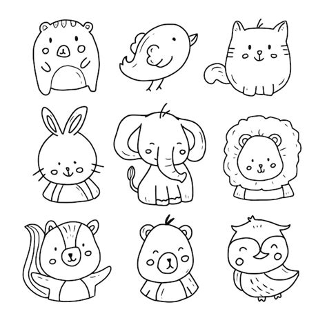 premium vector cute animal doodle hand drawn set collection