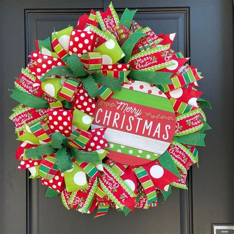 Christmas Wreath Red And Lime Green Etsy