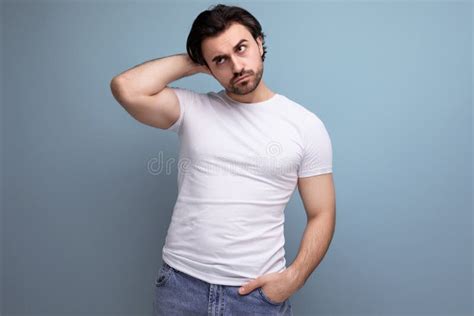 Portrait Of A Smart Brutal Brunette Man With Good Brains And Ideas Stock Photo Image Of Think