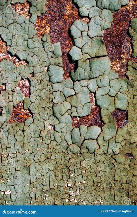 Textura Oxidada Abstracta Con Una Pintura Verde Agrietada Hoja Del