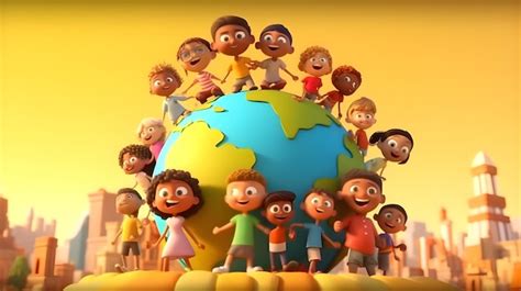 premium ai image group  children   world  yellow background