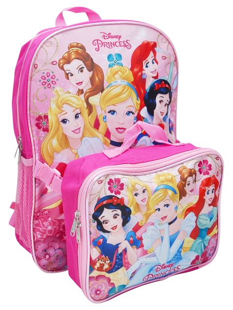 Girls Disney Princesses Backpack 16 With Lunch Bag 2 Piece Pink