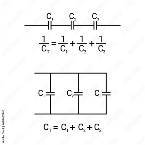 Capacitor In Series And Parallel Circuits With Formulas Stock Vector Adobe Stock