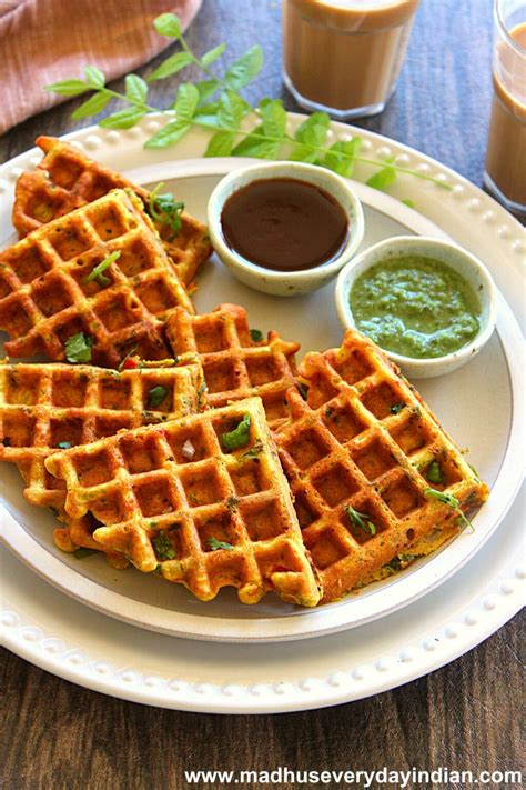 Savory Chickpea Flour Waffles Vegetable Pakora Waffles Madhu S Everyday Indian