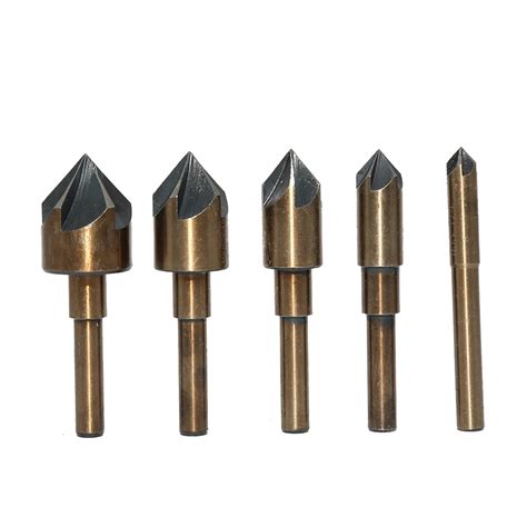 5pc Set Industrial Countersink Drill Bit Tri Flat Shank Quick Change 1