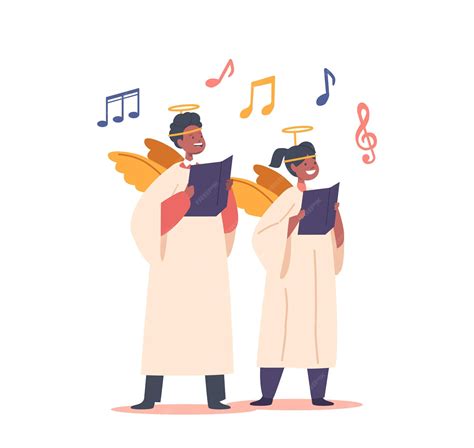 Premium Vector | Children characters dressed in angel costumes joyfully