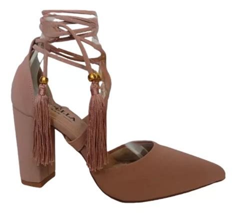 Sapato Feminino Scarpin Salto Grosso Nude Envio At Dias Parcelamento Sem Juros