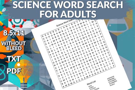 Science Word Search Puzzles For Adults Illustration Par Printile Press House · Creative Fabrica