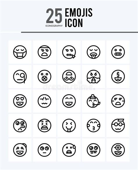 25 Emojis Outline Icons Pack Vector Illustration Stock Vector