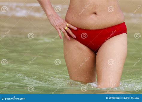 Woman With Red Bikini On Beach Stock Image Image Of Ocean Happy