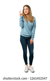 Full Body Blonde Woman Blue Shirt Stock Photo Shutterstock