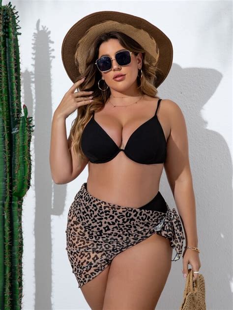 SHEIN Swim Vcay Plus Leopard Print Bikini Set Push Up Bikini High Waist Bikini Tie Side