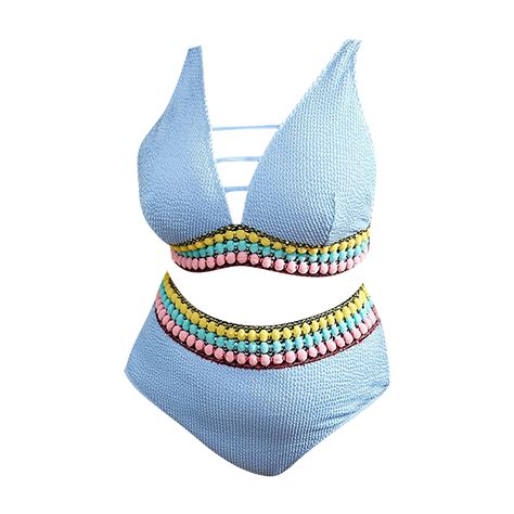 Hwmodou Women Bikinis Set Solid Color V Neck Contrasting Color