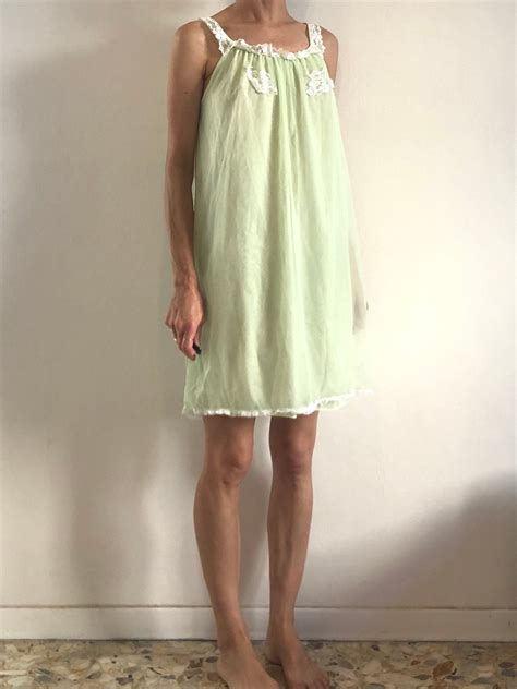 S Pastel Green Sheer Nylon And Lace Sexy Baby Doll Vintage Lingerie Nightgown Dress Etsy