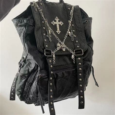 Original Y2k Millennium Hot Girl Soft Pia Culture Backpack Dark Skull Cross Iron Chain Commuter