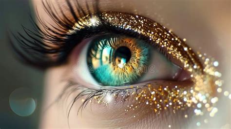 Golden Eyeshadow On A Woman S Blue Or Green Eyes Stock Illustration