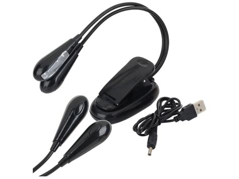 Lampe med klips, 4 LED musikkleser, dobbel klips – TELEBIT