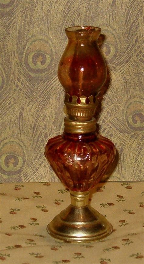 Items Similar To Vintage Miniature Oil Lamp Stained Glass Red 5 5 H 1940 S On Etsy