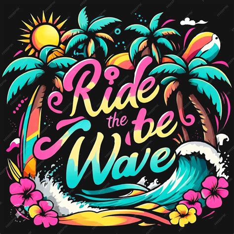 A Poster That Says Ride The Wave In The Water Premium Ai Generated Vector