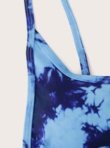 Shein Swim Vcay Tie Dye Bikini Set Cami Top High Leg Bottom Piece Swimsuit Shein