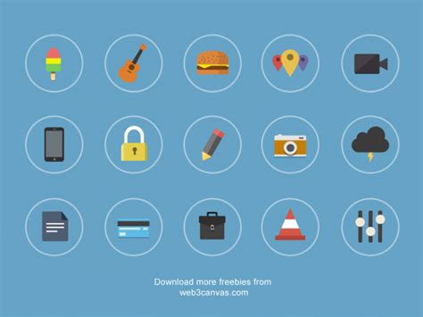 15 Flat icons PSD - Carefully crafted best Icons pack