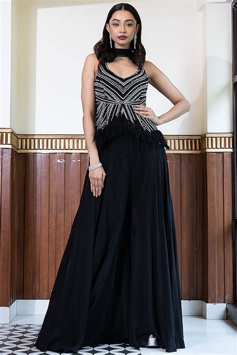 Black Crepe Silk & Net Sharara Set Design by Mehak Sharma at Pernia's ...