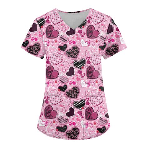 Ovticza Valentine Scrub Tops For Women Graphic Loose Fit Love Short