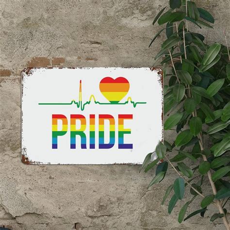 Pride Heart Rainbow Heartbeat Metal Sign Lesbian Gay Pride Pansexual Transgender Metal Sign