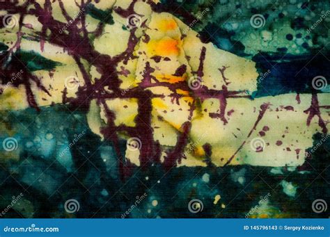 Colorful Abstraction Fragment Hot Batik Handmade Abstract Surrealism Art On Silk Stock Image
