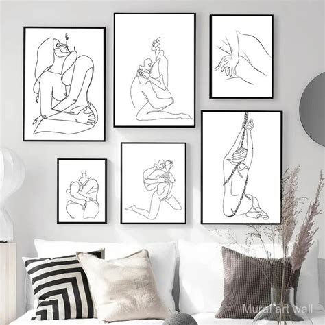 Sexy Woman Nude Poster Abstract Couple Line Art Print Minimalist Canvas