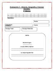 Evaluaci N Historia Geograf A Y Ciencias Sociales B Sico Docx