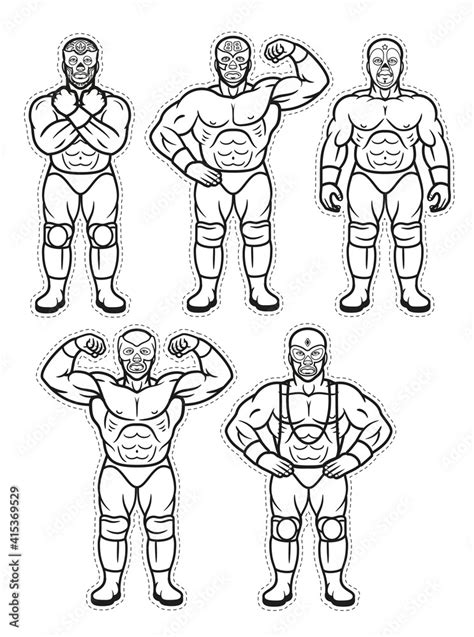 Lucha Libre Characters Mexican Wrestler Fighters In Mask Vector