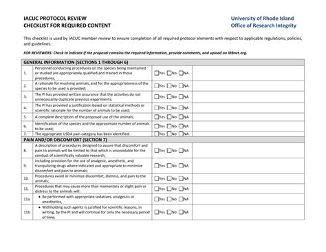 Iacuc Protocol Review Checklist