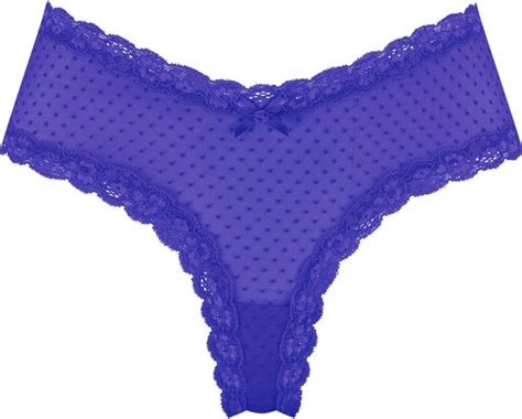 Hunkemöller Dames Lingerie Brazilian V shape mesh Blauw maat M bol